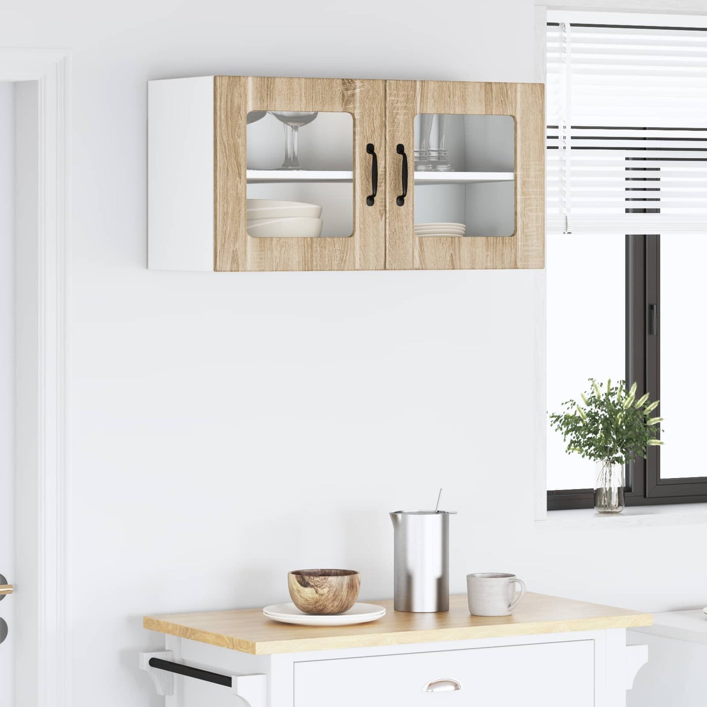 Wall Glass Cabinet PORTO Sonoma Oak 80 x 31 x 40 cm