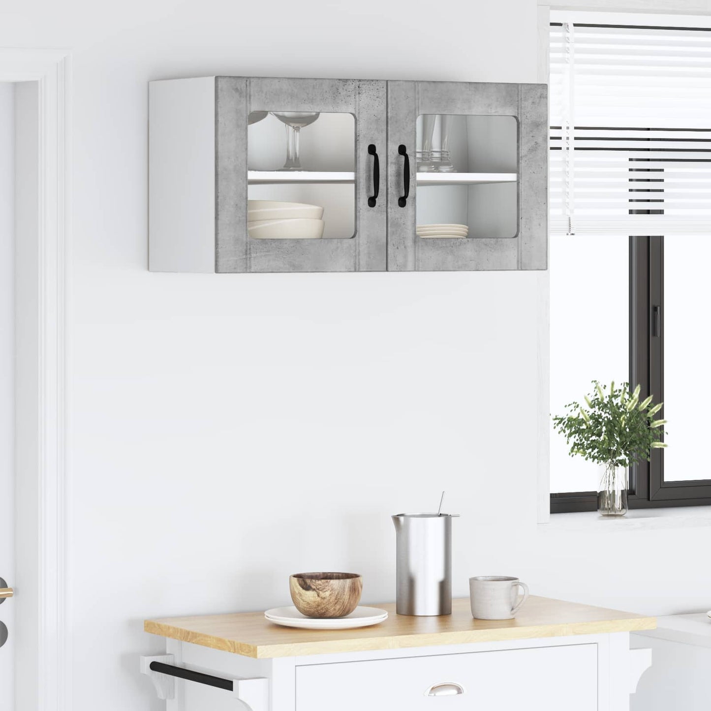 Wall Glass Cabinet PORTO Concrete Grey 80 x 31 x 40 cm