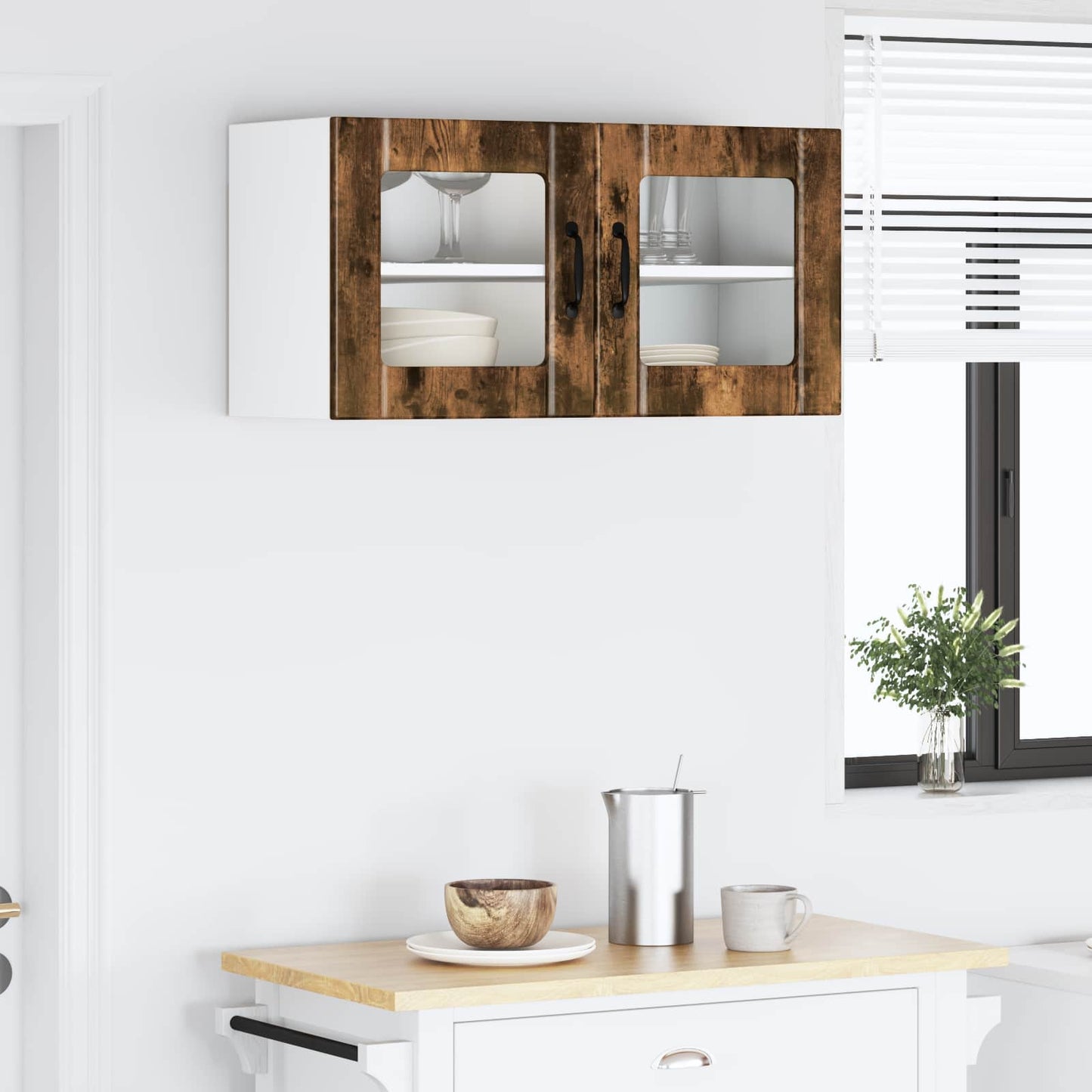 Wall Glass Cabinet PORTO Smoked Oak 80 x 31 x 40 cm