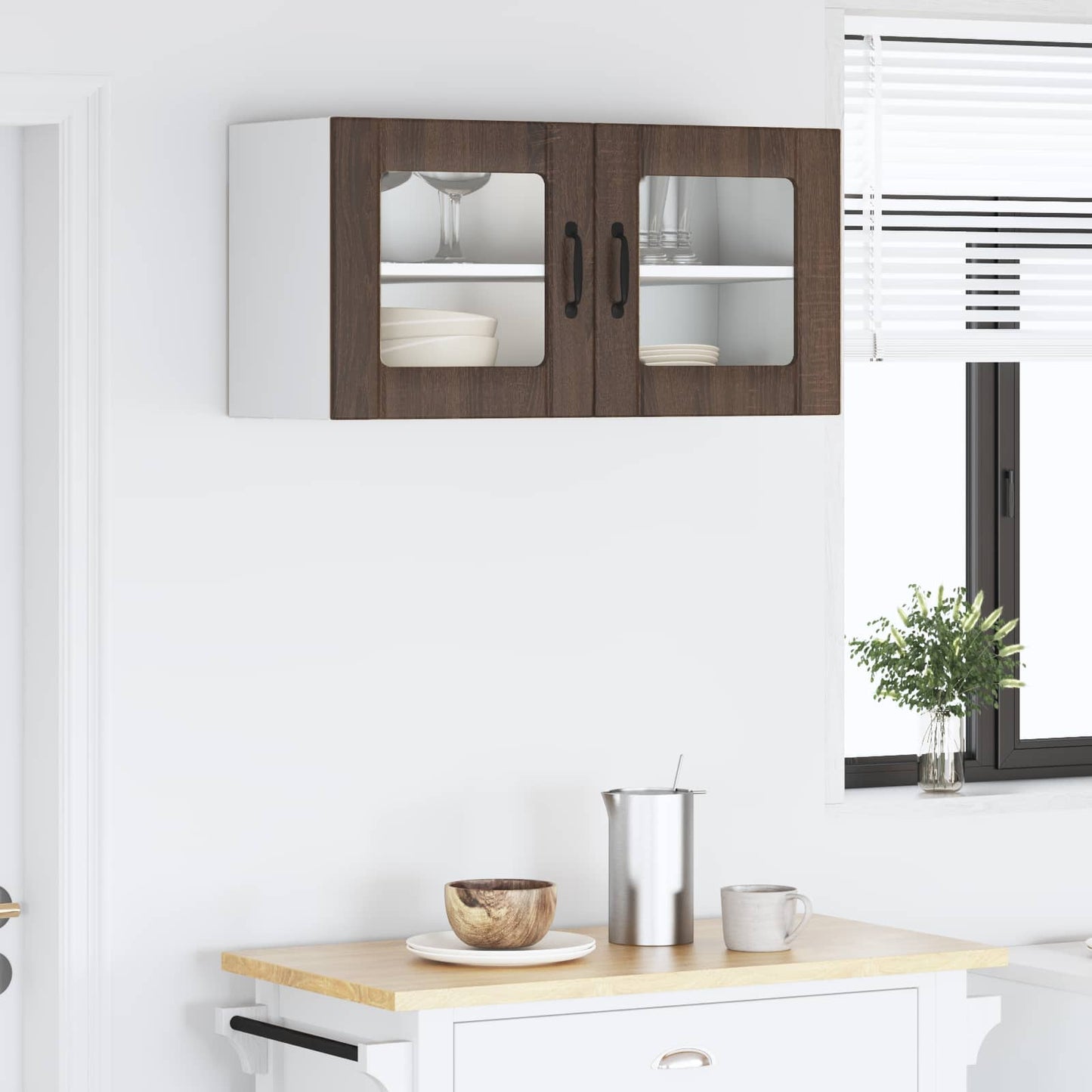 Wall Glass Cabinet PORTO Brown Oak 80 x 31 x 40 cm
