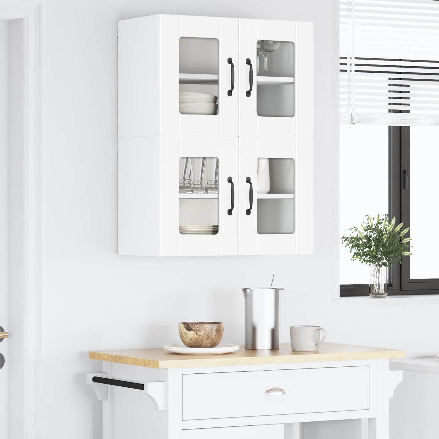 Wall Glass Cabinet PORTO 2 pcs White 60 x 31 x 40 cm
