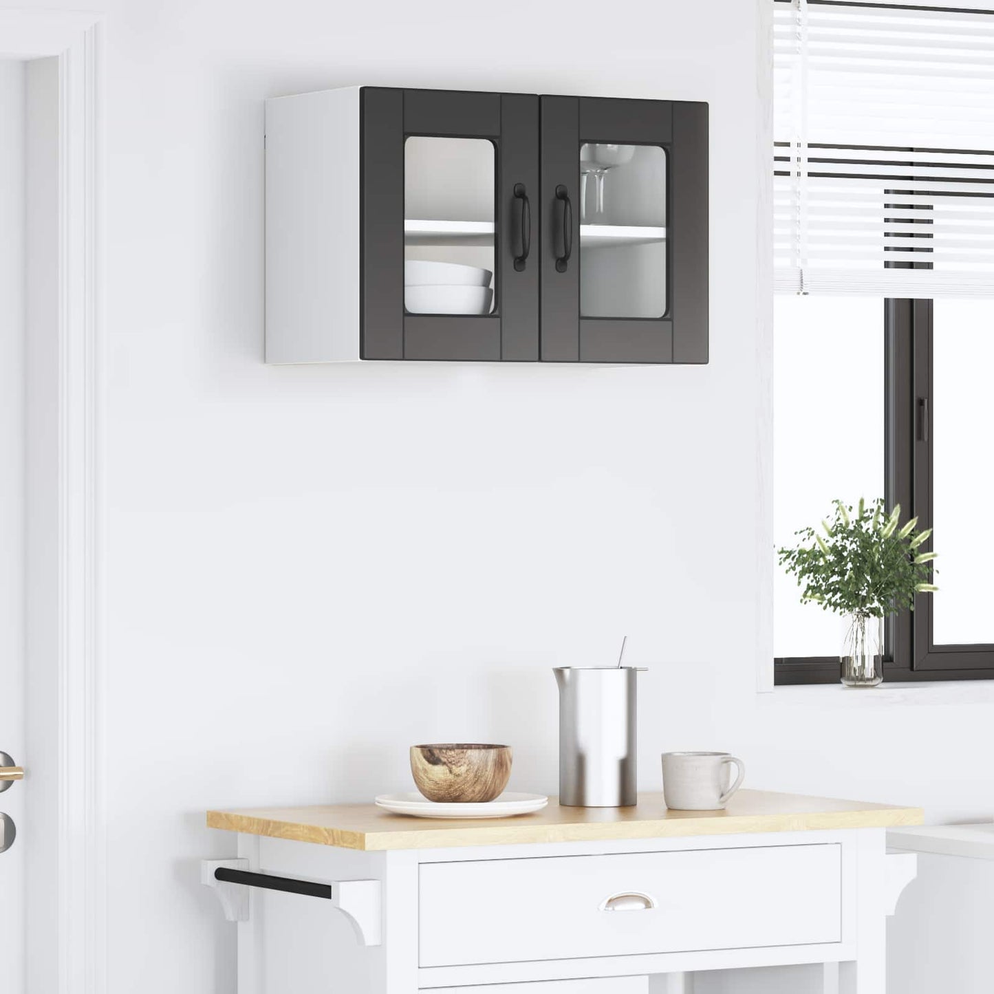 Wall Glass Cabinet PORTO Black 60 x 31 x 40 cm Engineered Wood