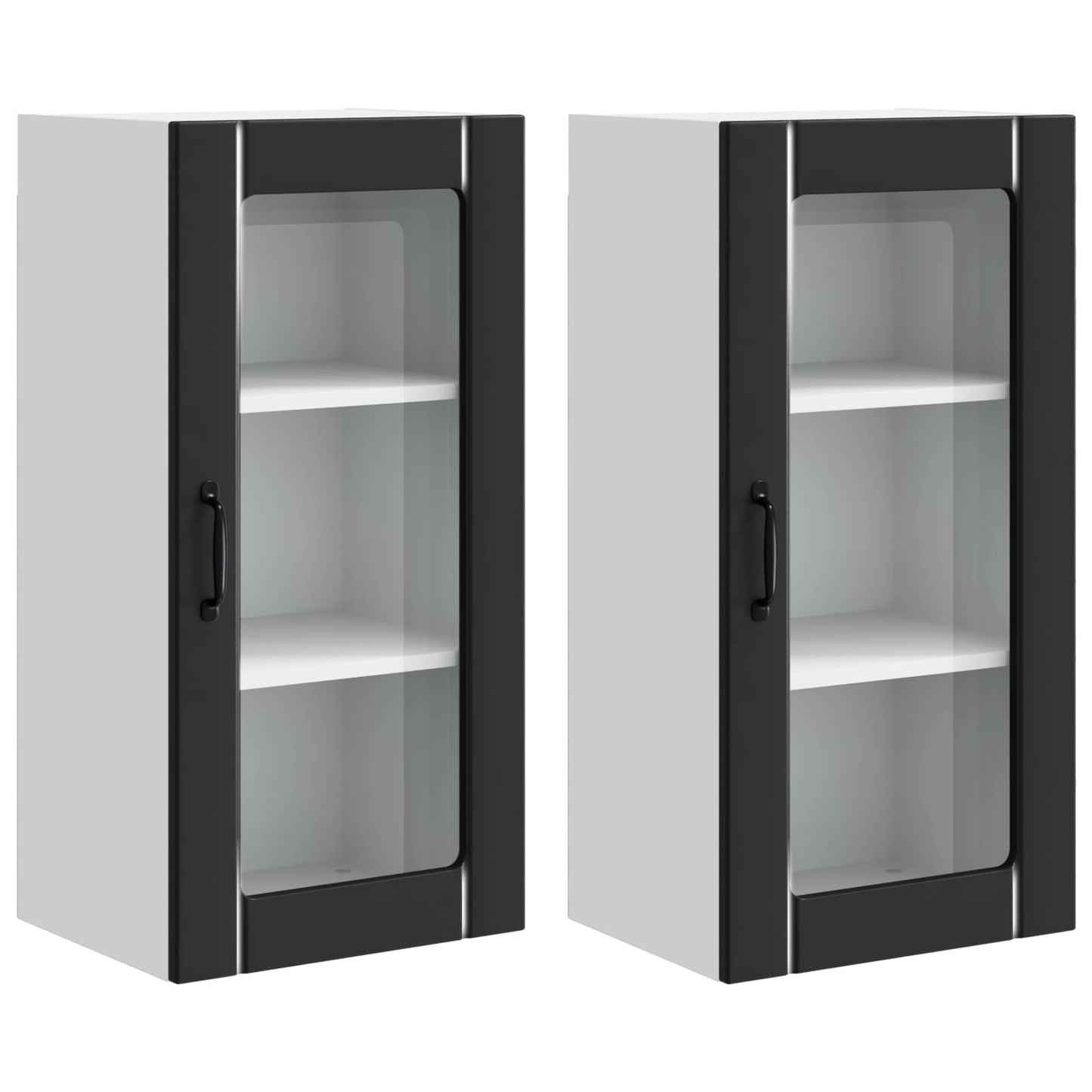 Wall Glass Cabinet PORTO 2 pcs Black 40 x 31 x 80 cm