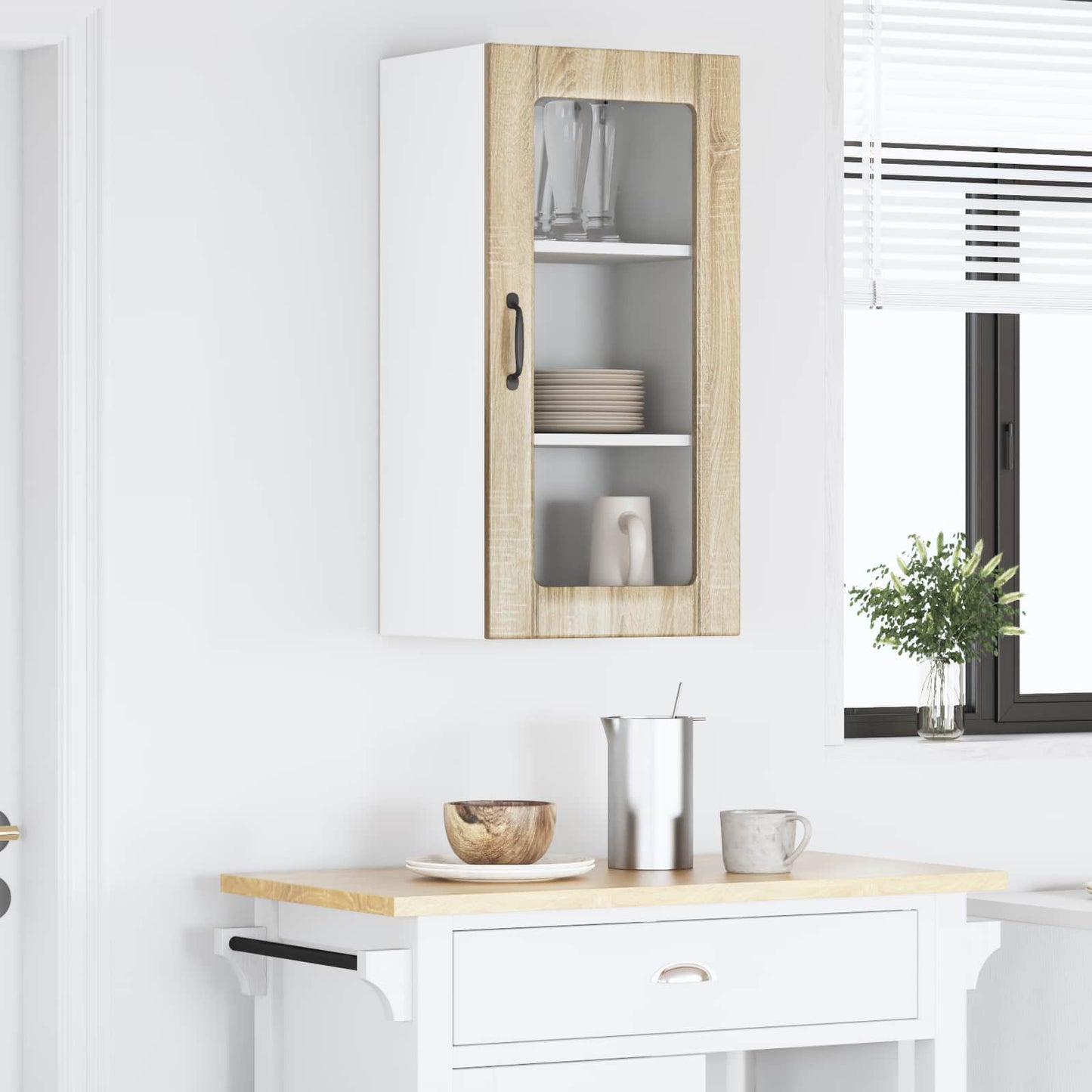 Wall Glass Cabinet PORTO Sonoma Oak 40 x 31 x 80 cm