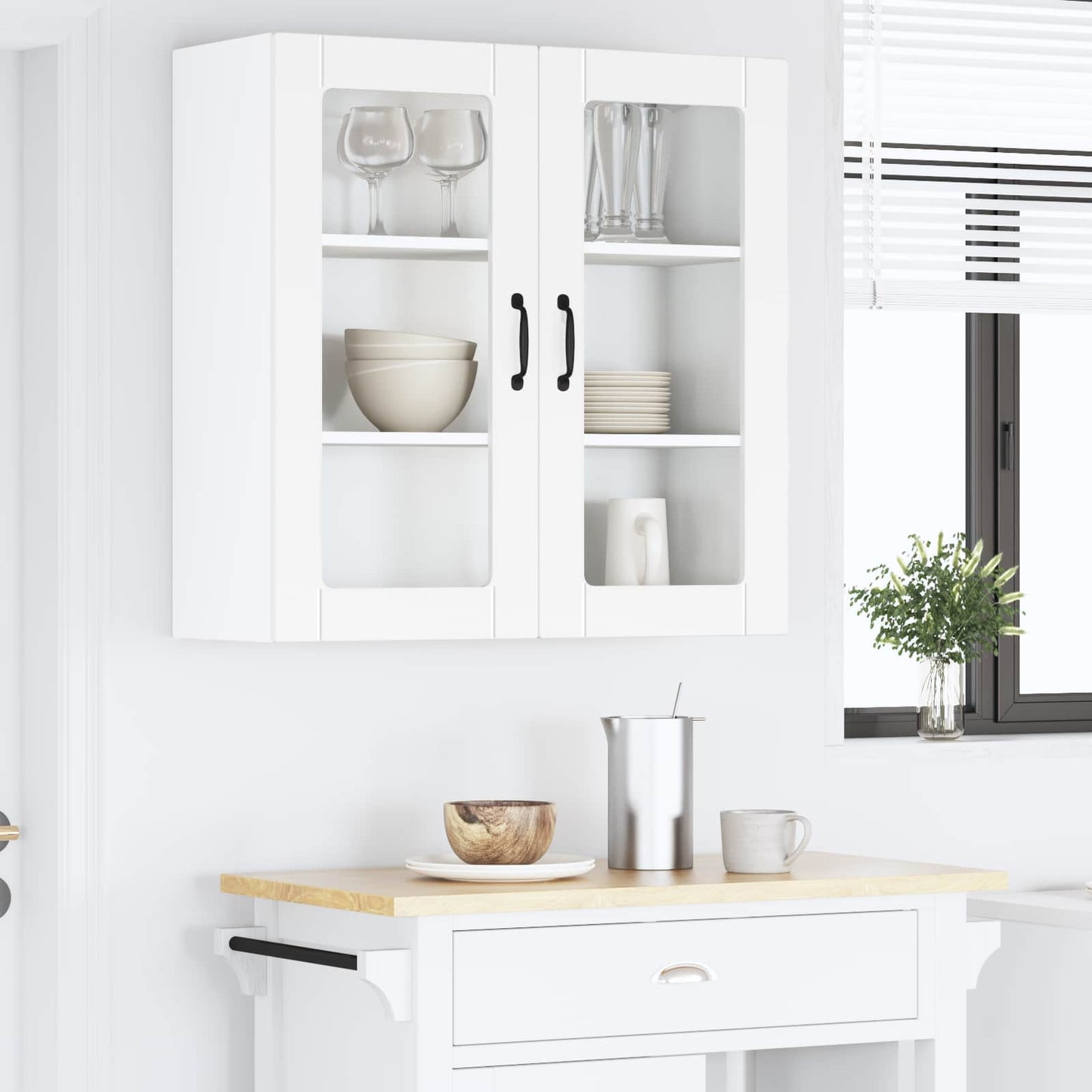 Wall Glass Cabinet PORTO White 80 x 31 x 80 cm Engineered Wood