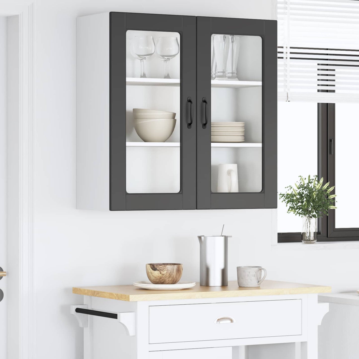 Wall Glass Cabinet PORTO Black 80 x 31 x 80 cm Engineered Wood