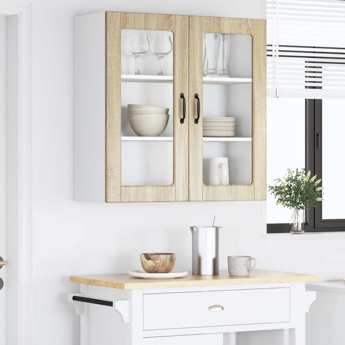 Wall Glass Cabinet PORTO Sonoma Oak 80 x 31 x 80 cm