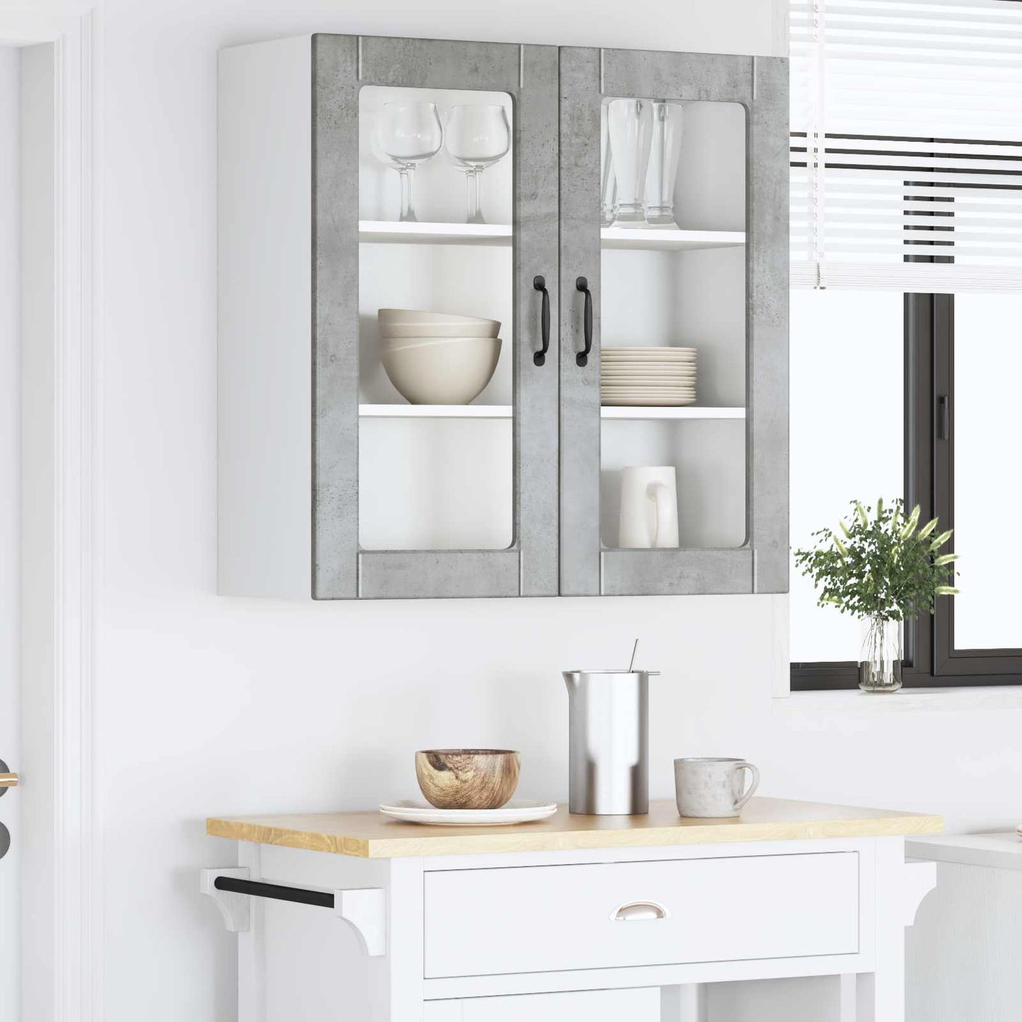 Wall Glass Cabinet PORTO Concrete Grey 80 x 31 x 80 cm