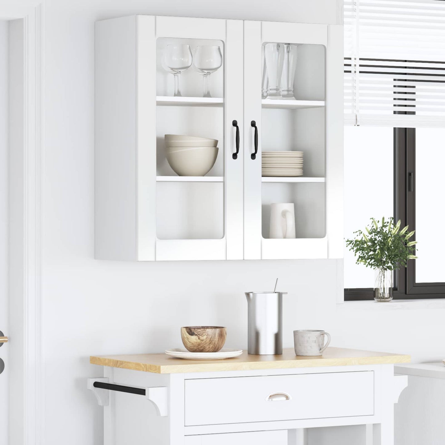 Wall Glass Cabinet PORTO High Gloss White 80 x 31 x 80 cm