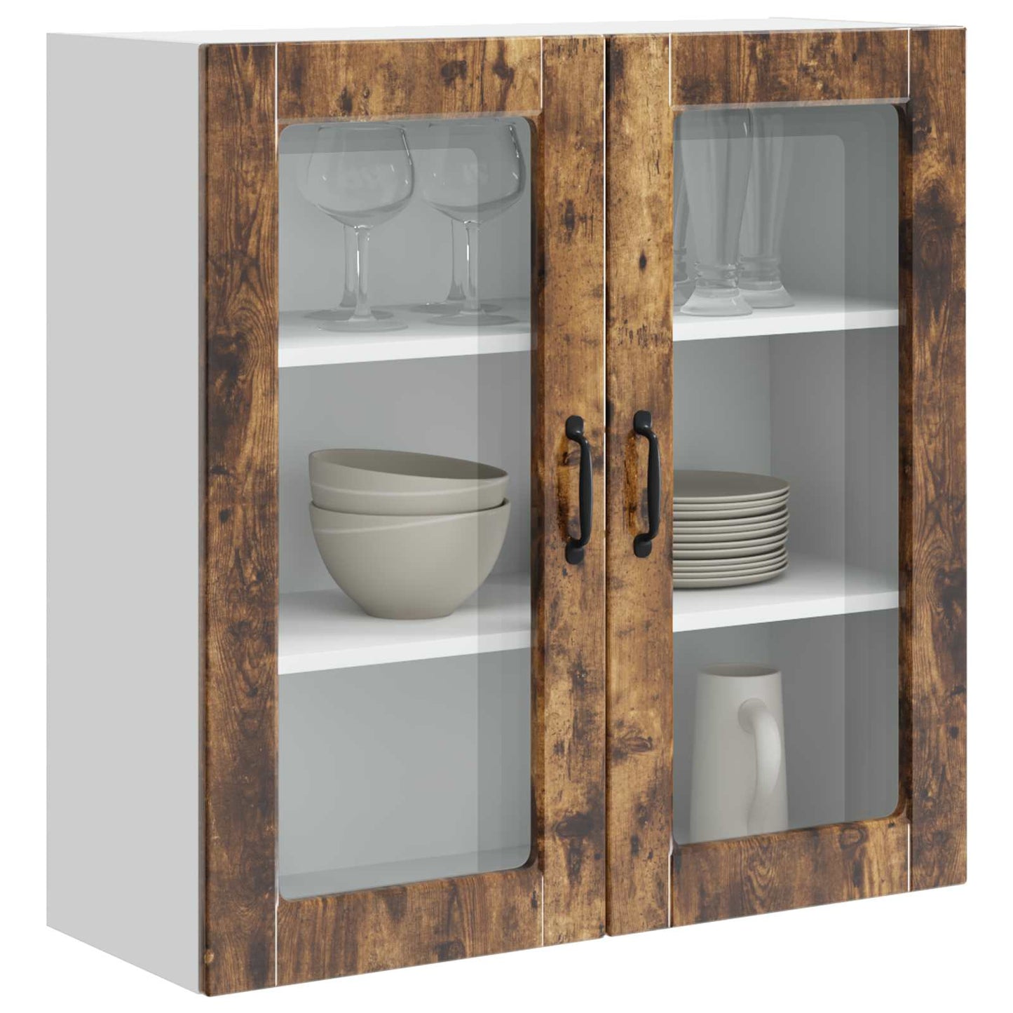 Wall Glass Cabinet PORTO Smoked Oak 80 x 31 x 80 cm
