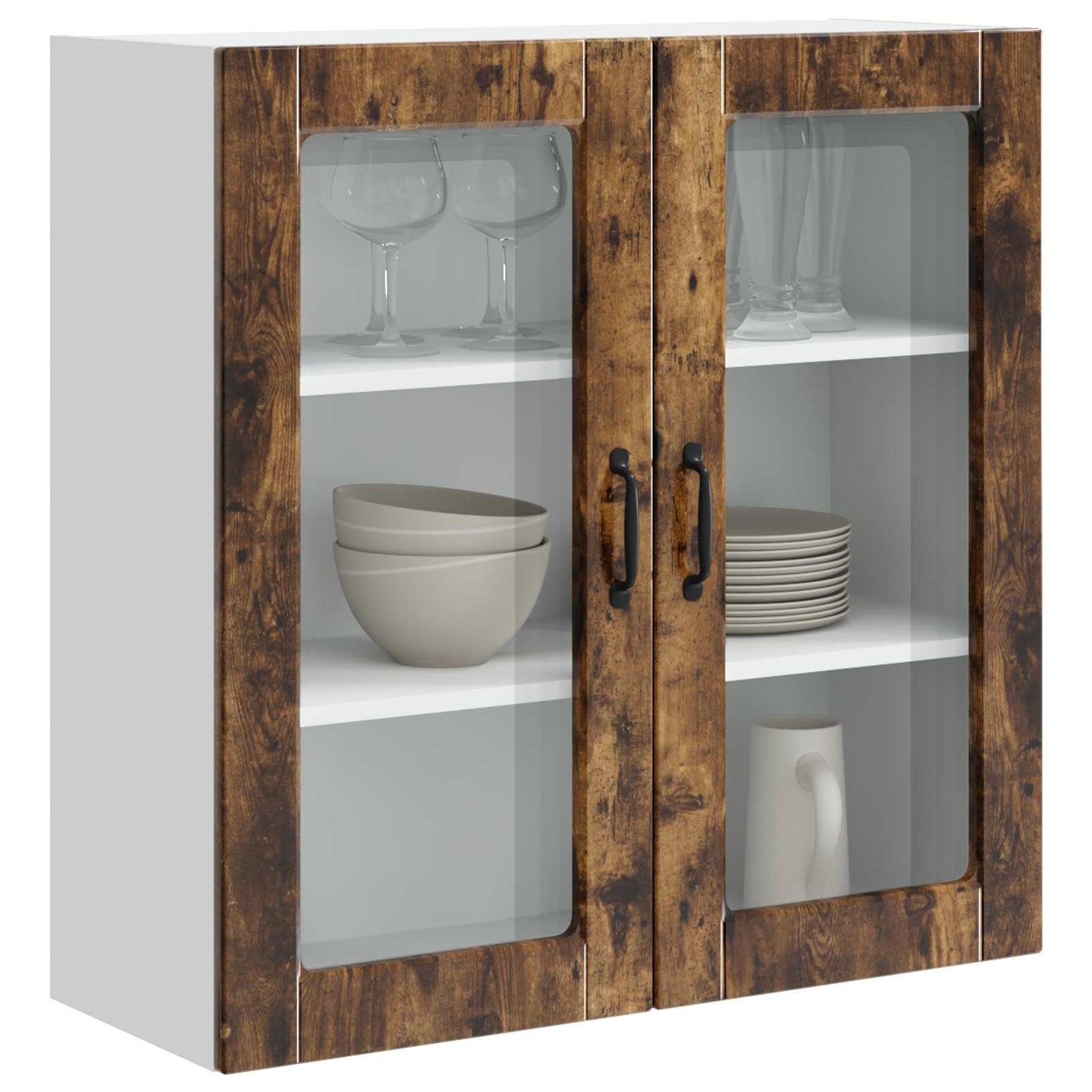 Wall Glass Cabinet PORTO Smoked Oak 80 x 31 x 80 cm