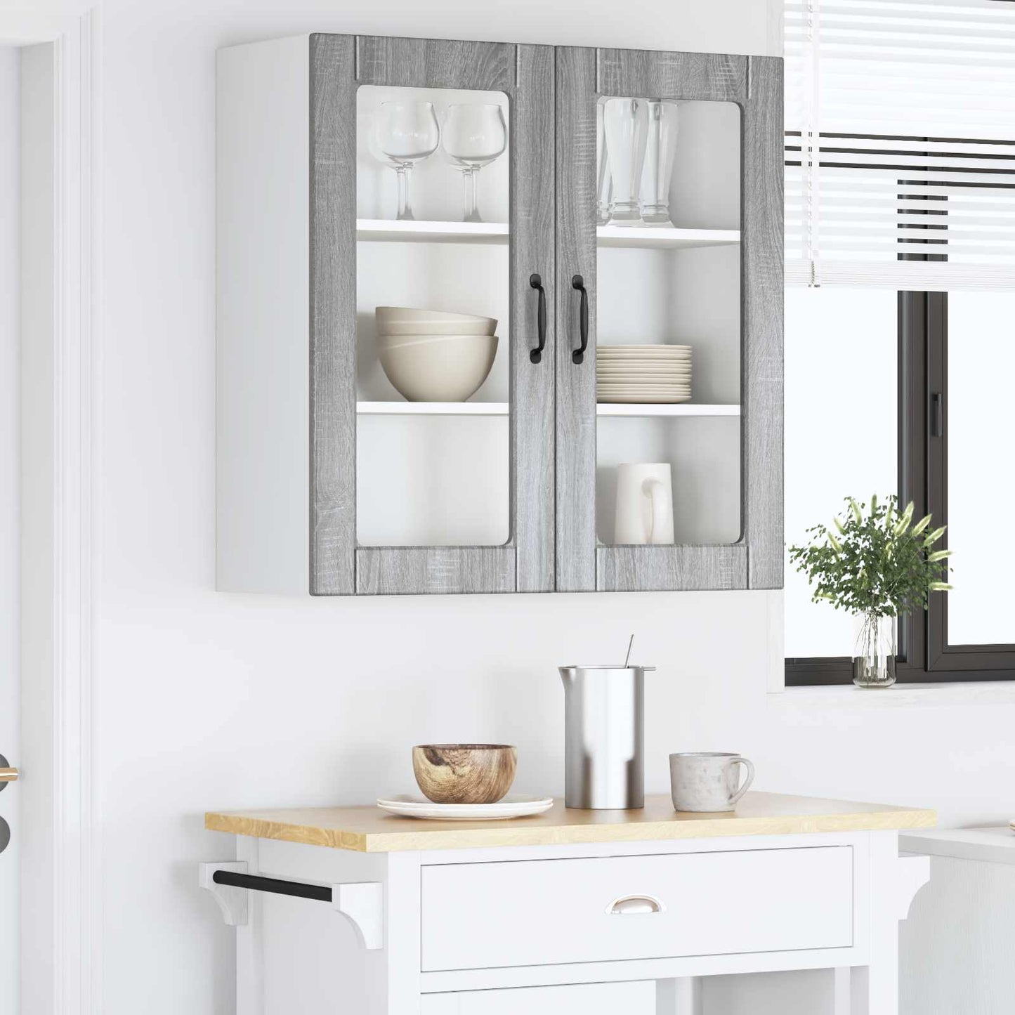 Wall Glass Cabinet PORTO Grey Sonoma 80 x 31 x 80 cm