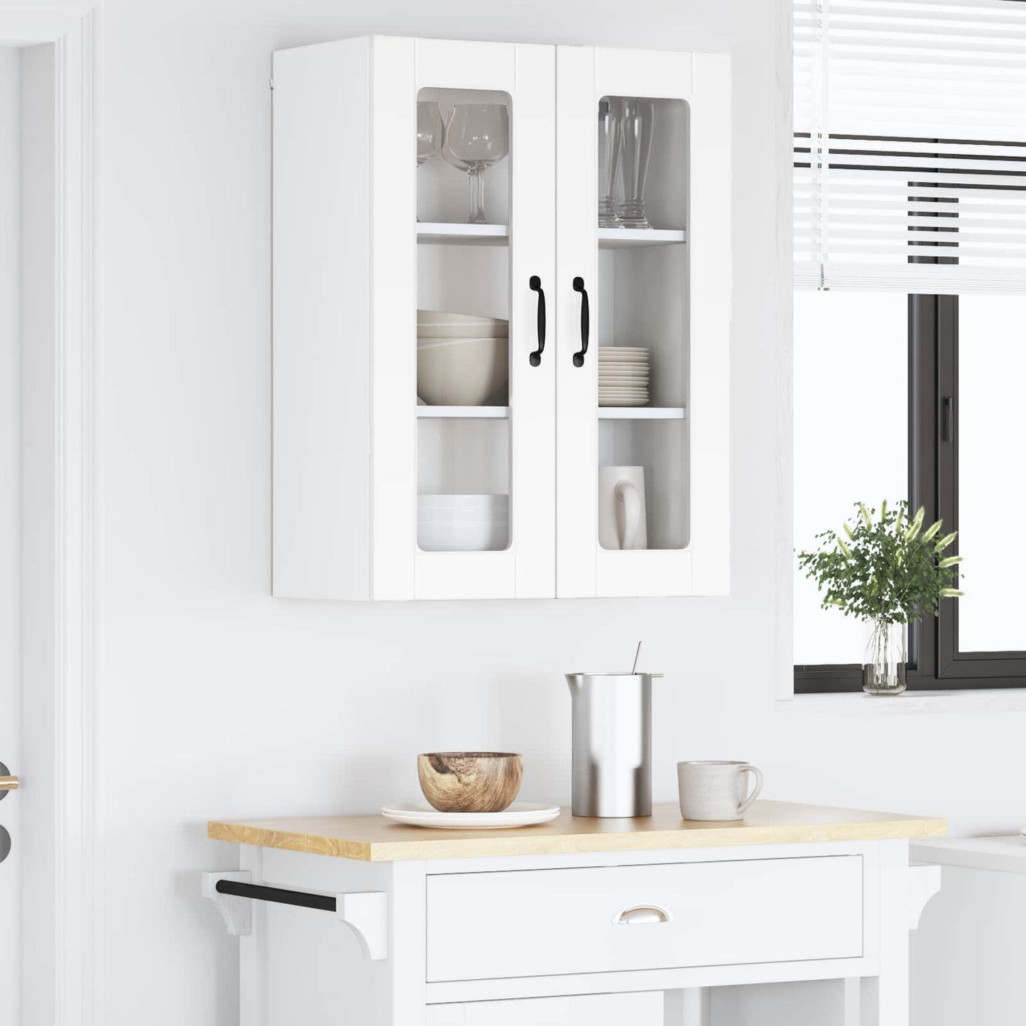 Wall Glass Cabinet PORTO White 60 x 31 x 80 cm Engineered Wood