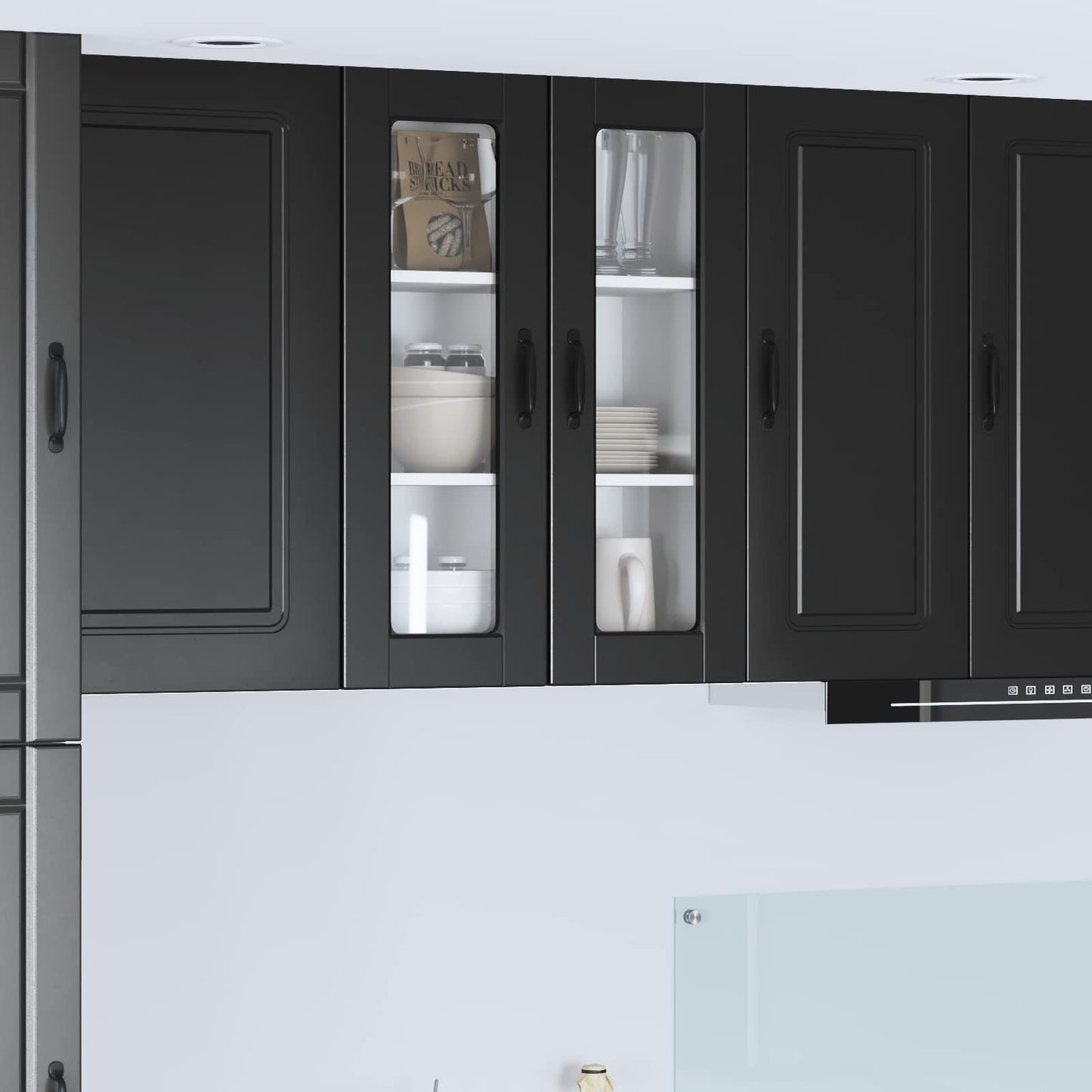 Wall Glass Cabinet PORTO Black 60 x 31 x 80 cm Engineered Wood