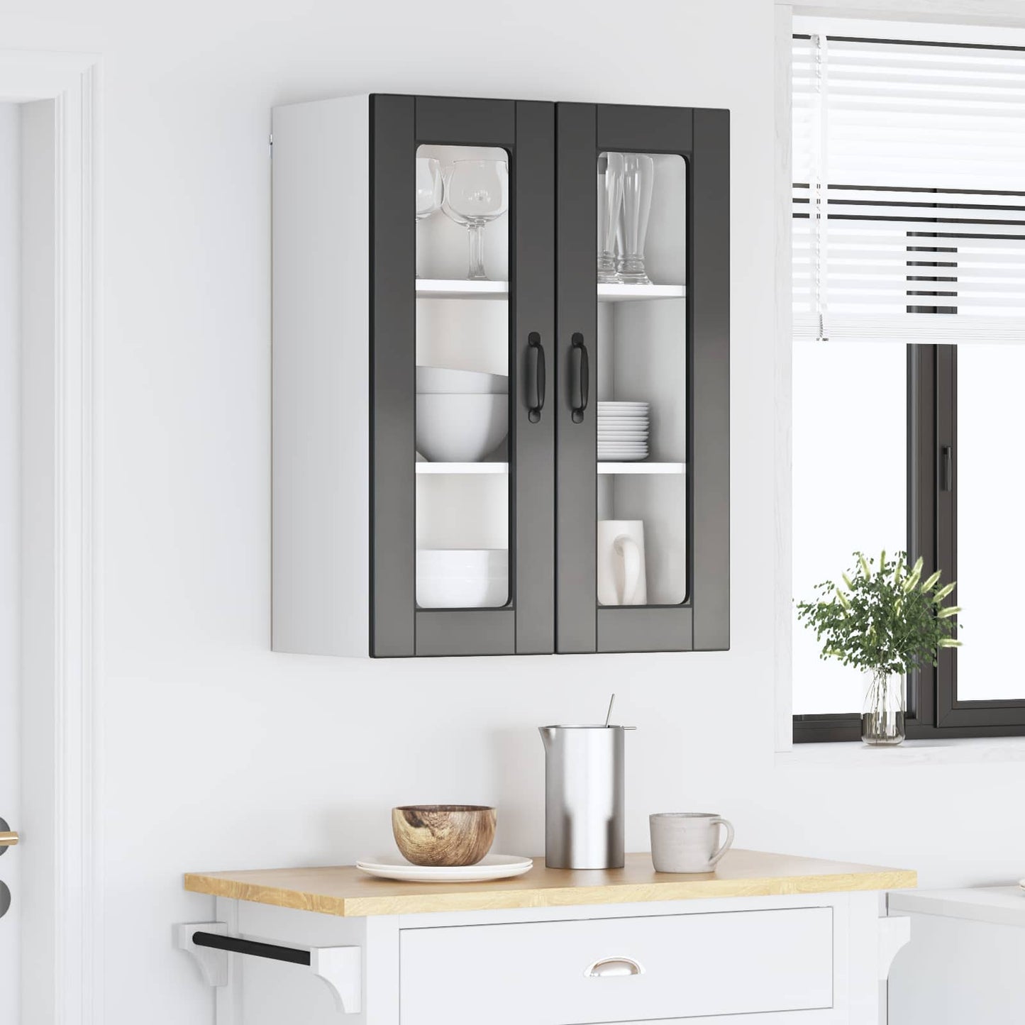 Wall Glass Cabinet PORTO Black 60 x 31 x 80 cm Engineered Wood