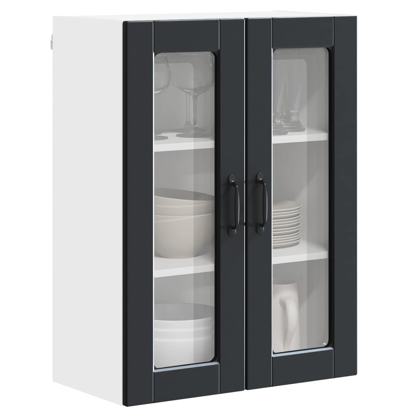 Wall Glass Cabinet PORTO Black 60 x 31 x 80 cm Engineered Wood