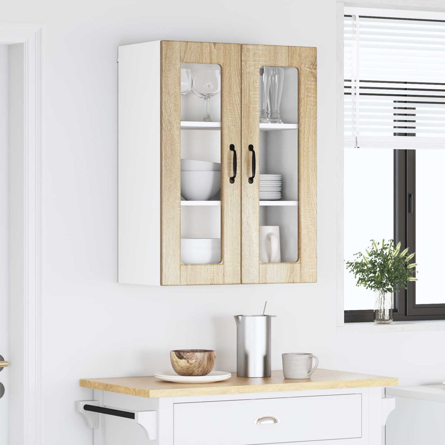 Wall Glass Cabinet PORTO Sonoma Oak 60 x 31 x 80 cm