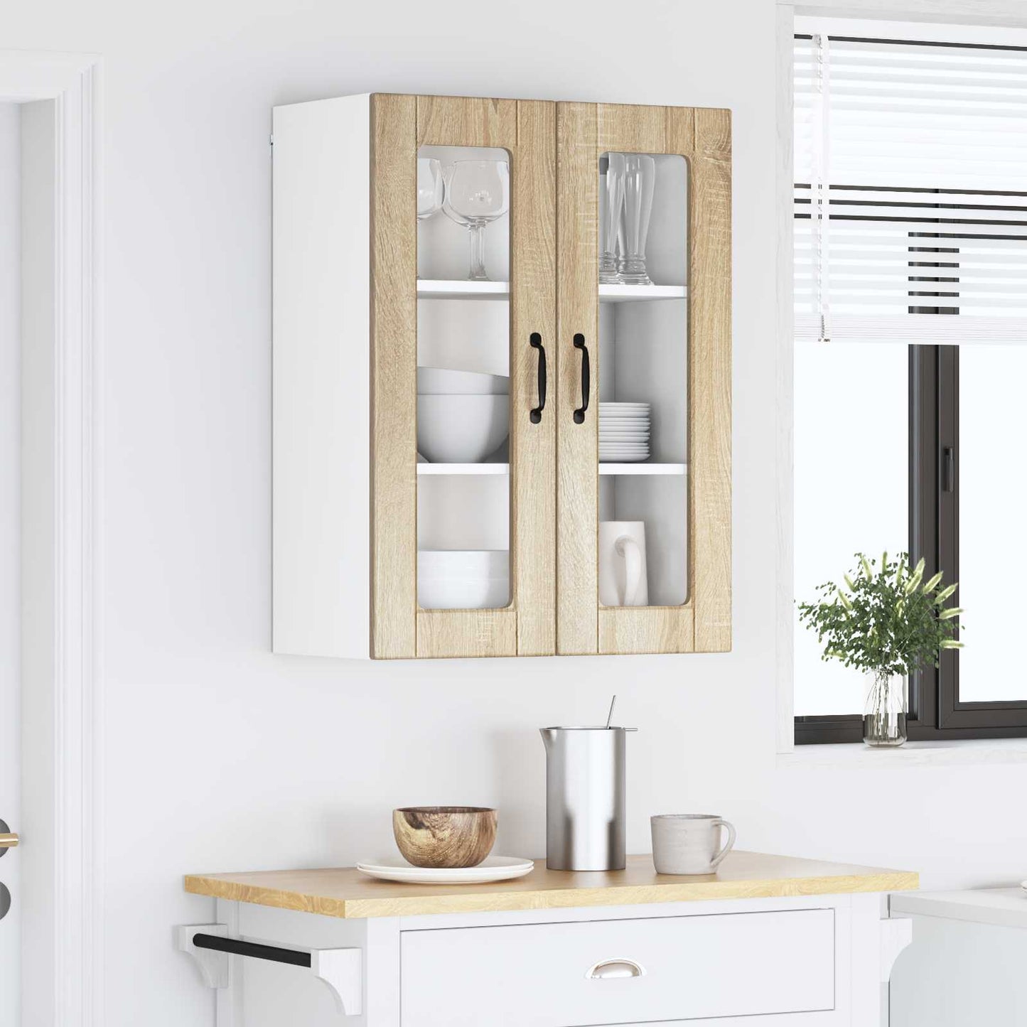 Wall Glass Cabinet PORTO Sonoma Oak 60 x 31 x 80 cm