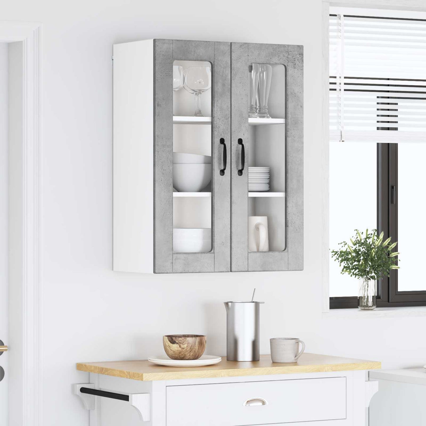 Wall Glass Cabinet PORTO Concrete Grey 60 x 31 x 80 cm