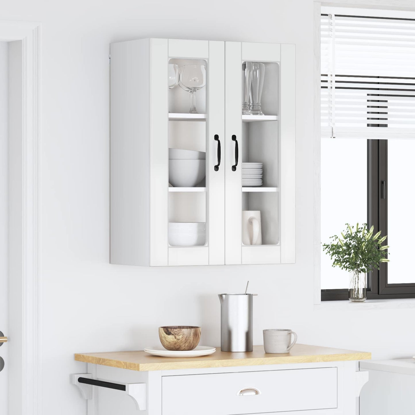 Wall Glass Cabinet PORTO High Gloss White 60 x 31 x 80 cm