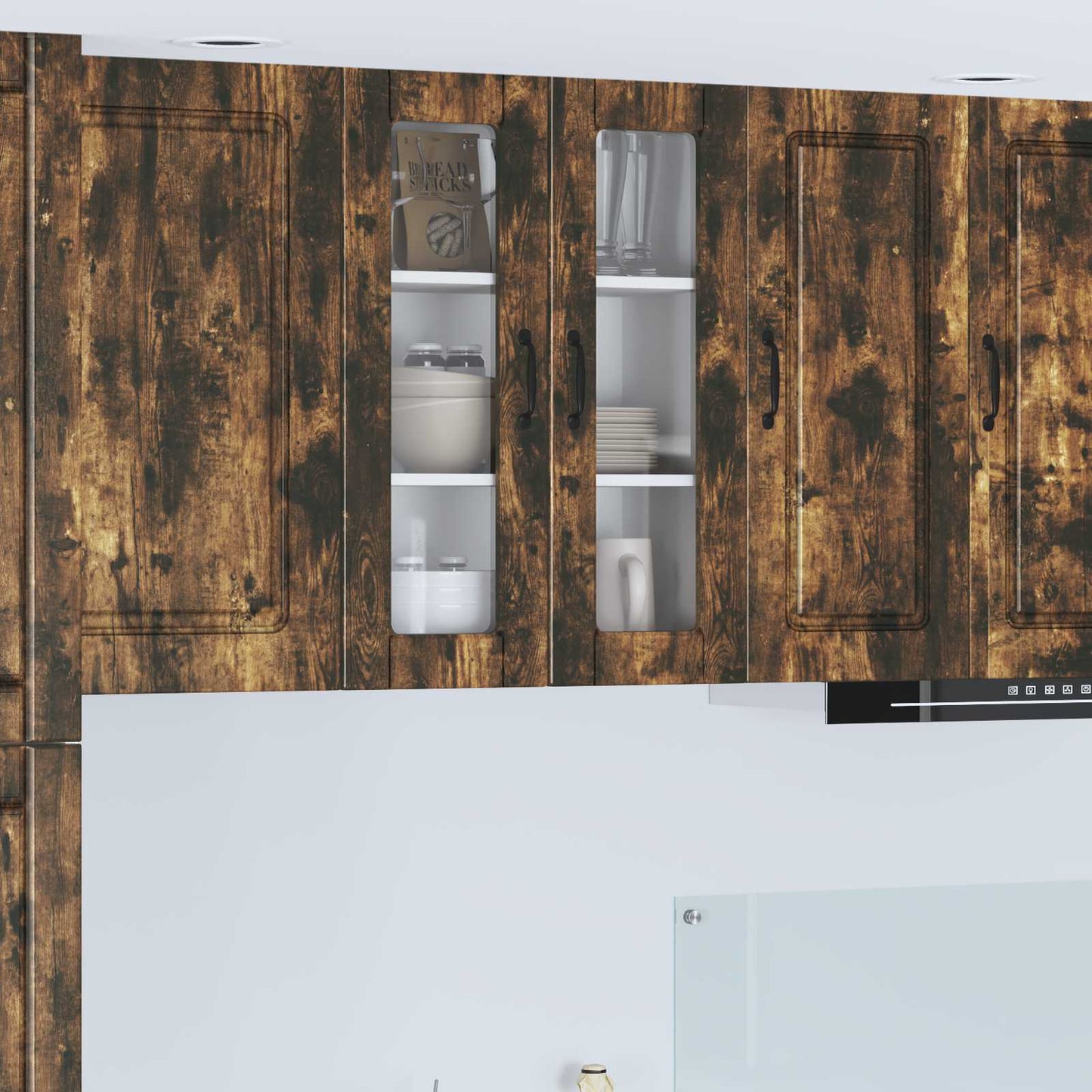 Wall Glass Cabinet PORTO Smoked Oak 60 x 31 x 80 cm