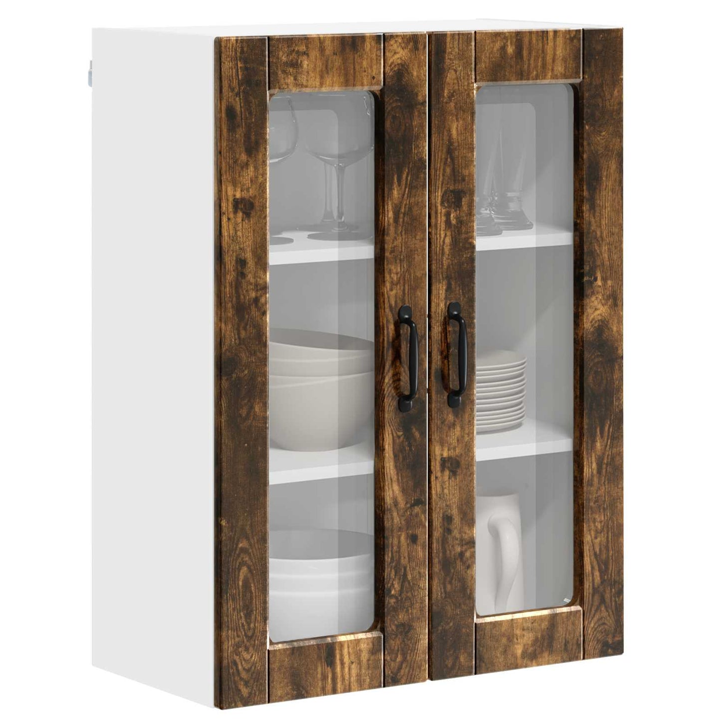 Wall Glass Cabinet PORTO Smoked Oak 60 x 31 x 80 cm