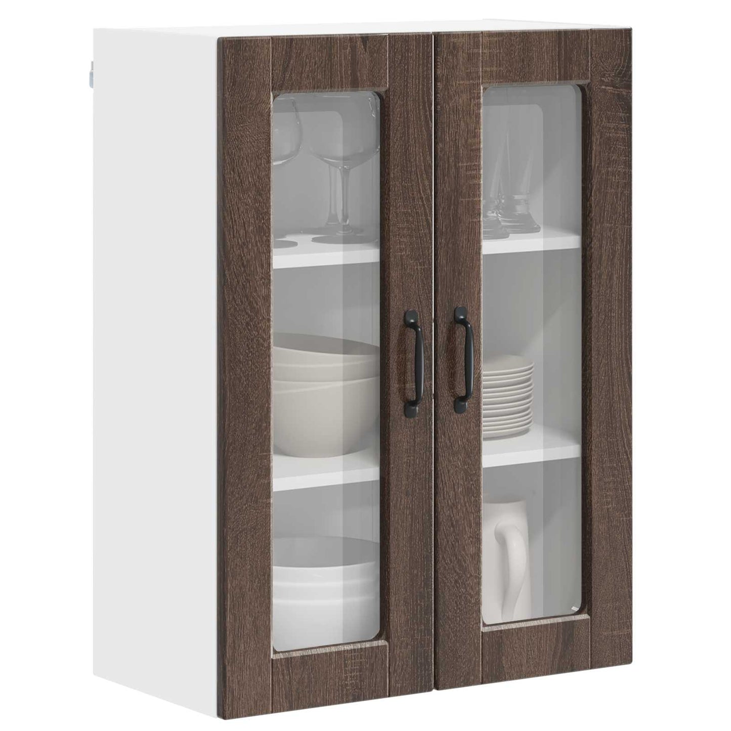 Wall Glass Cabinet PORTO Brown Oak 60 x 31 x 80 cm