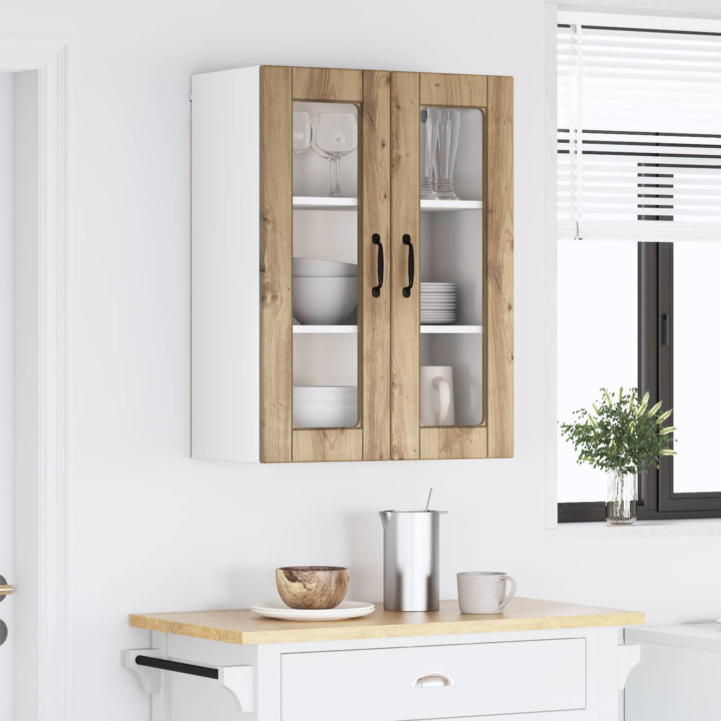 Wall Glass Cabinet PORTO Artisan Oak 60 x 31 x 80 cm
