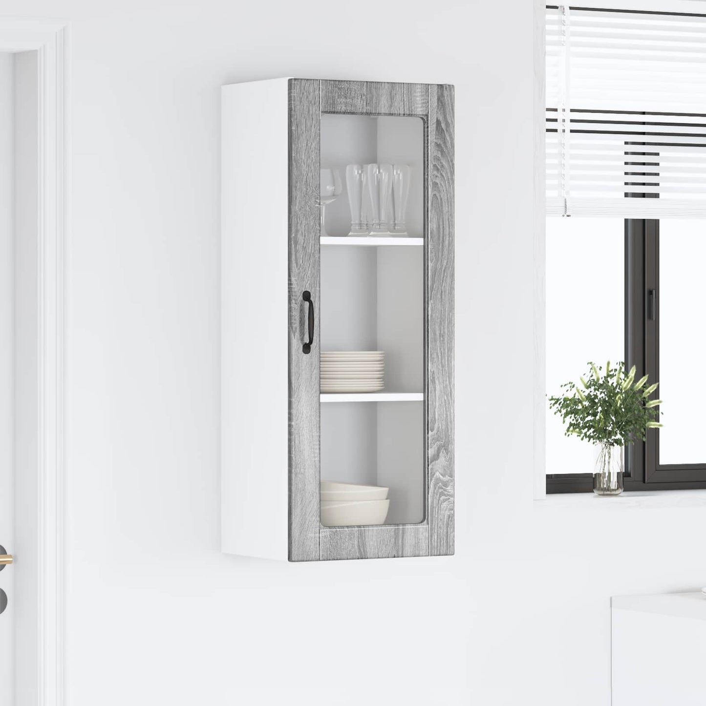 Wall Glass Cabinet PORTO Grey Sonoma 40 x 31 x 100 cm