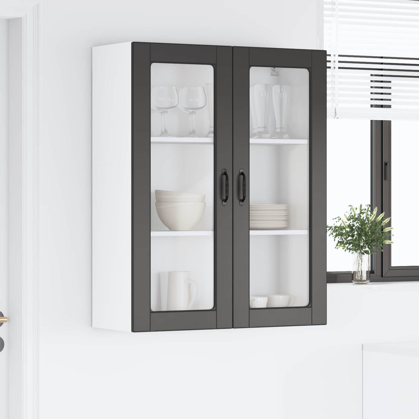 Wall Glass Cabinet PORTO Black 80 x 31 x 100 cm Engineered Wood