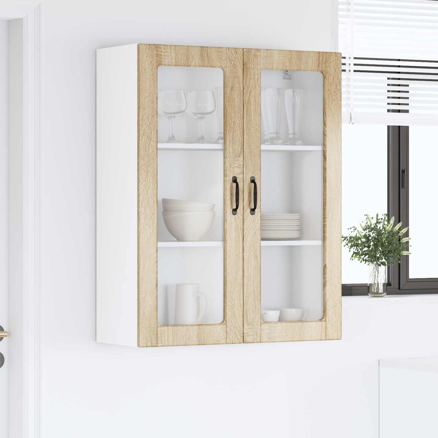 Wall Glass Cabinet PORTO Sonoma Oak 80 x 31 x 100 cm