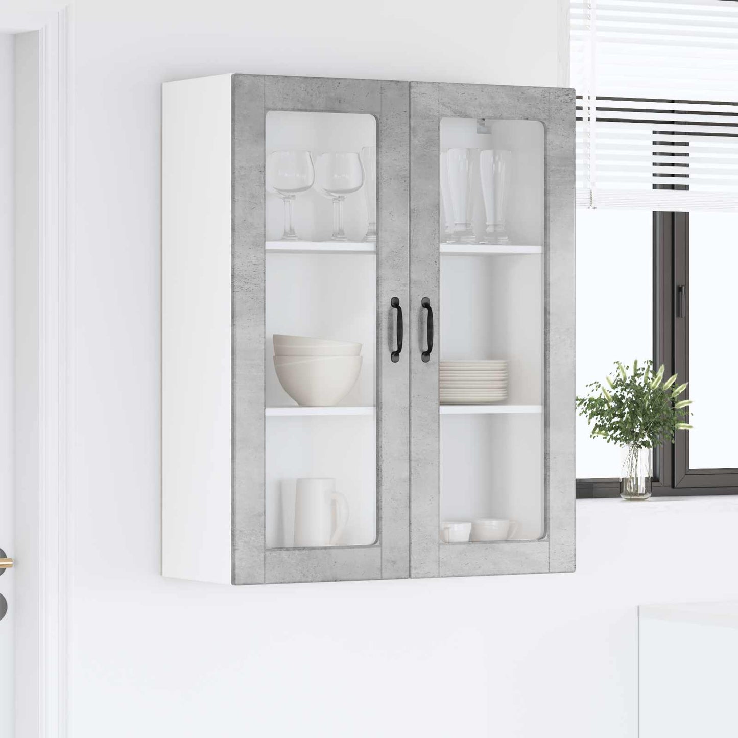 Wall Glass Cabinet PORTO Concrete Grey 80 x 31 x 100 cm
