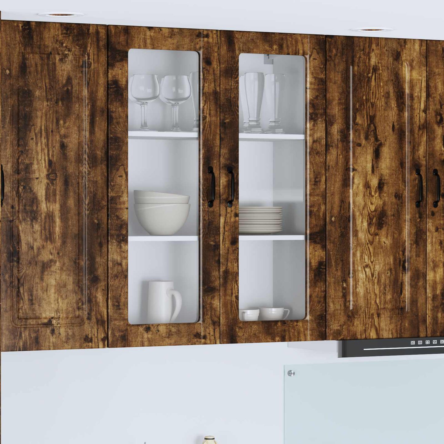 Wall Glass Cabinet PORTO Smoked Oak 80 x 31 x 100 cm
