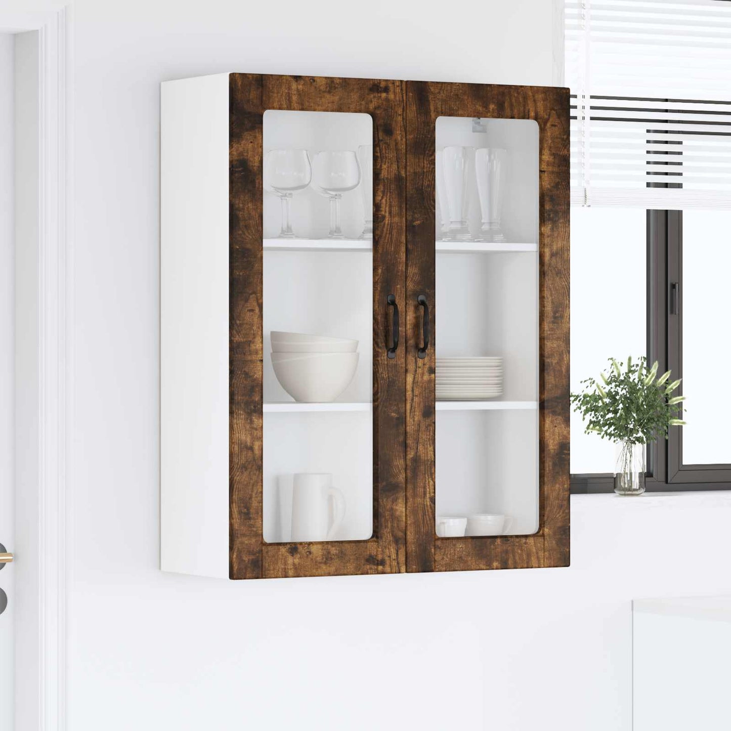 Wall Glass Cabinet PORTO Smoked Oak 80 x 31 x 100 cm