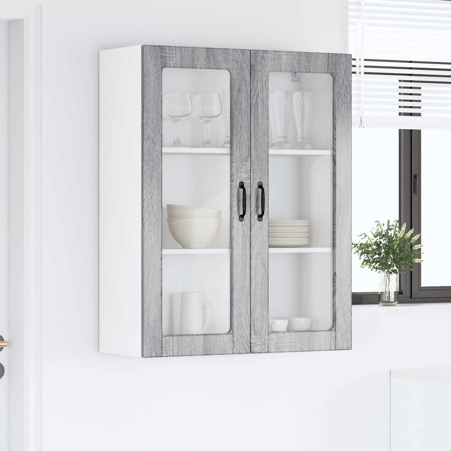 Wall Glass Cabinet PORTO Grey Sonoma 80 x 31 x 100 cm