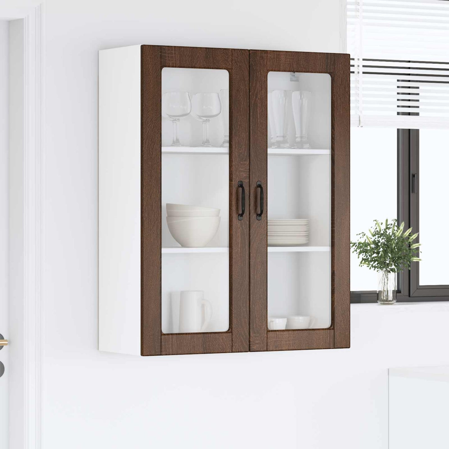 Wall Glass Cabinet PORTO Brown Oak 80 x 31 x 100 cm