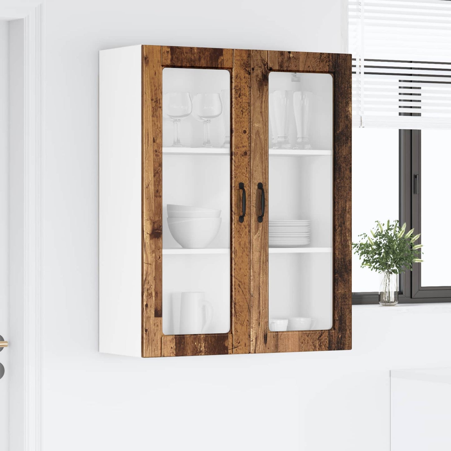 Wall Glass Cabinet PORTO Old Wood 80 x 31 x 100 cm