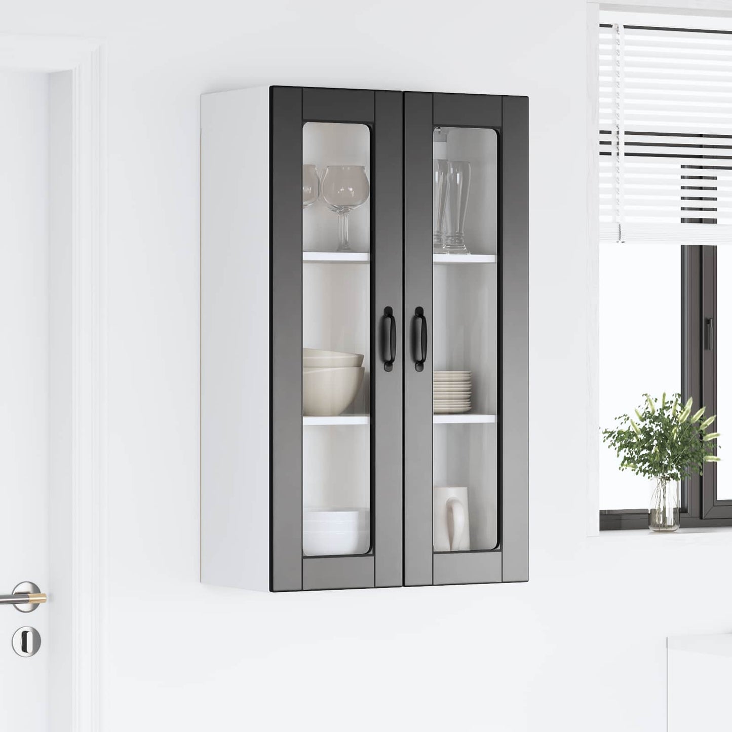 Wall Glass Cabinet PORTO Black 60 x 31 x 100 cm Engineered Wood
