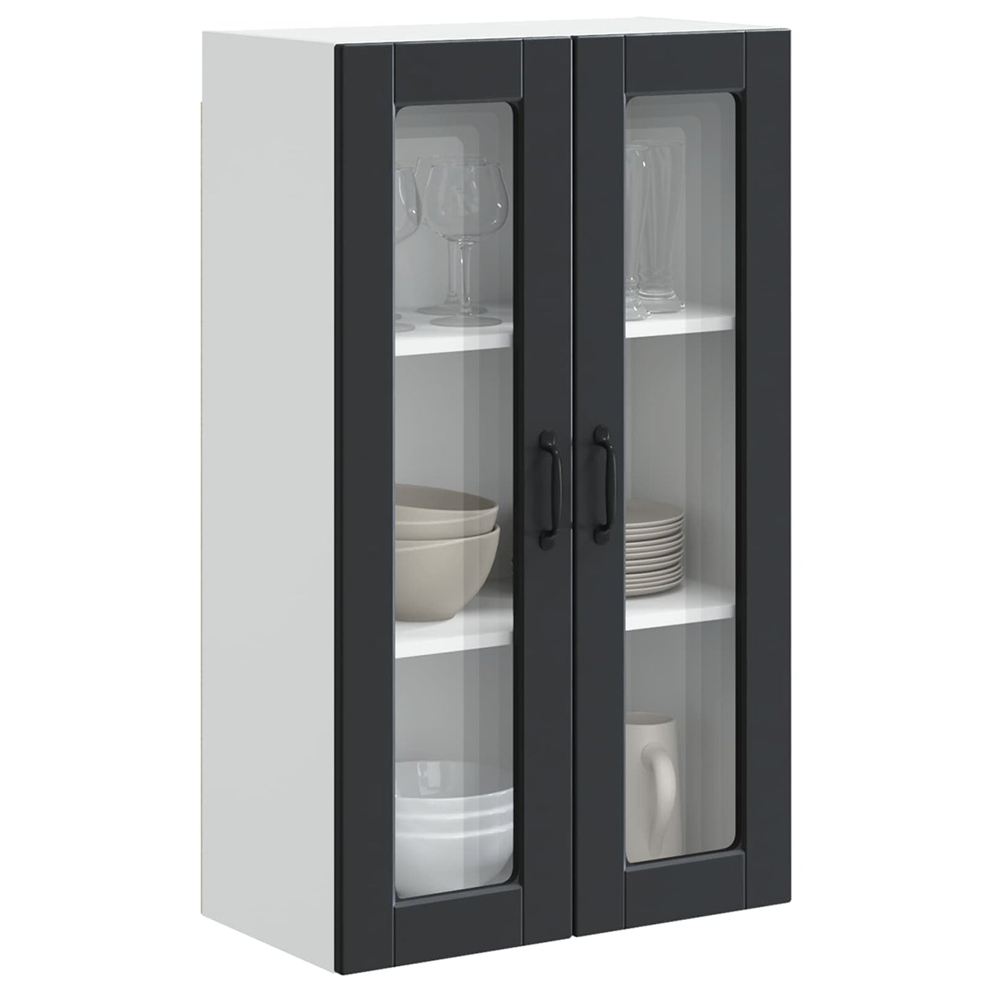 Wall Glass Cabinet PORTO Black 60 x 31 x 100 cm Engineered Wood