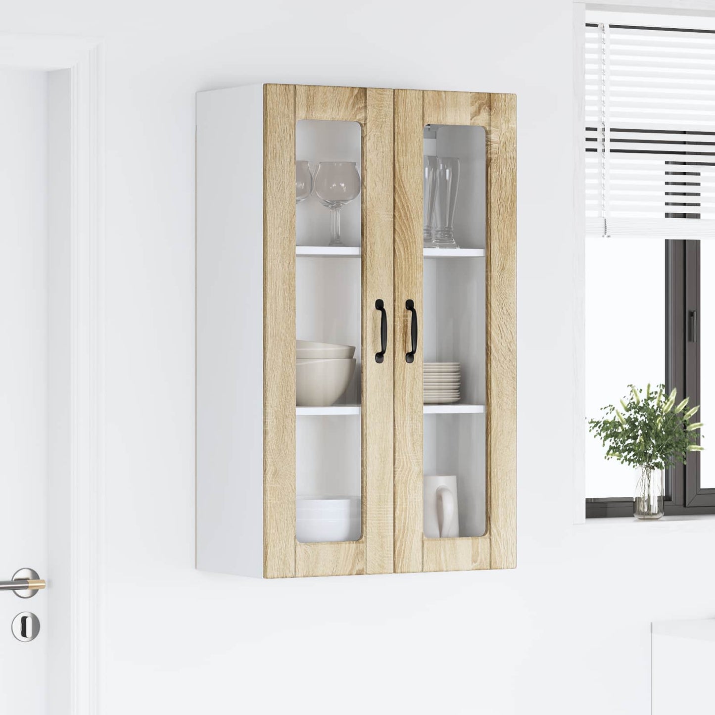 Wall Glass Cabinet PORTO Sonoma Oak 60 x 31 x 100 cm