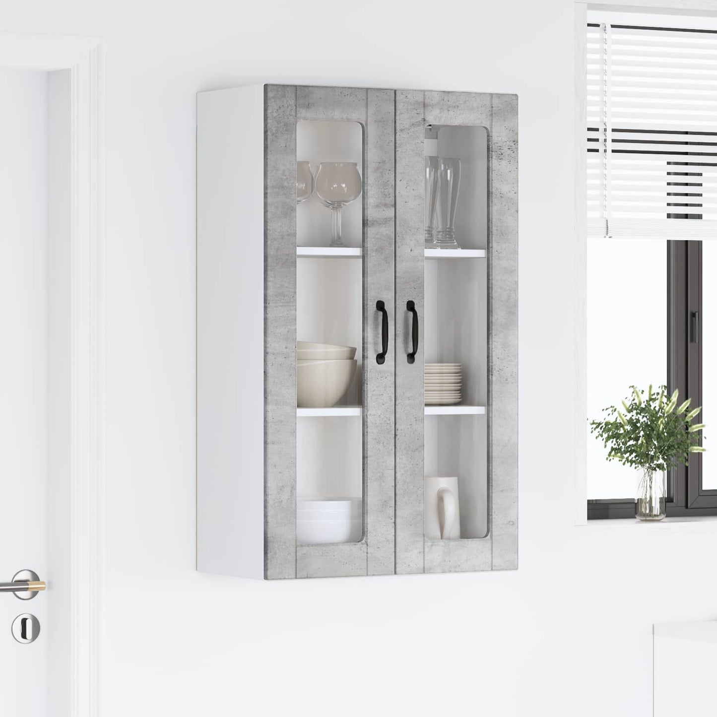 Wall Glass Cabinet PORTO Concrete Grey 60 x 31 x 100 cm