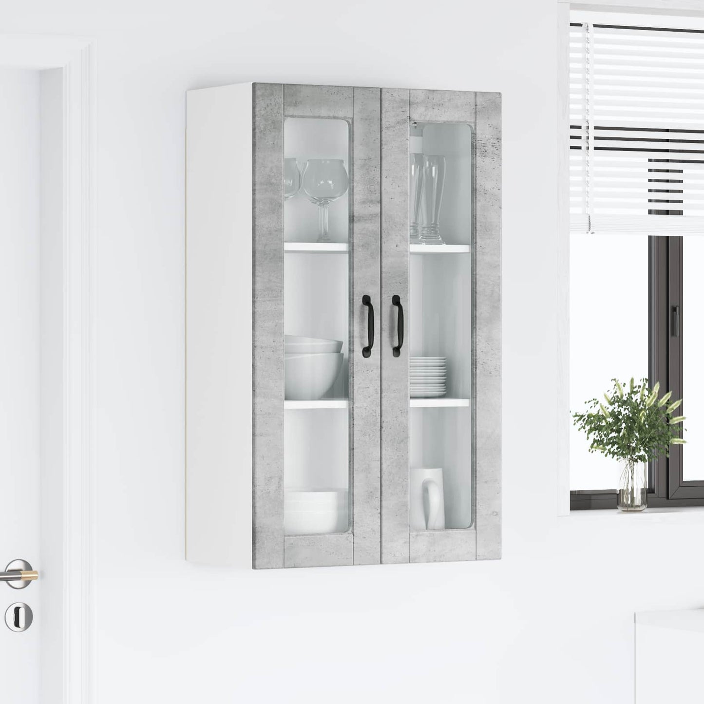 Wall Glass Cabinet PORTO Concrete Grey 60 x 31 x 100 cm