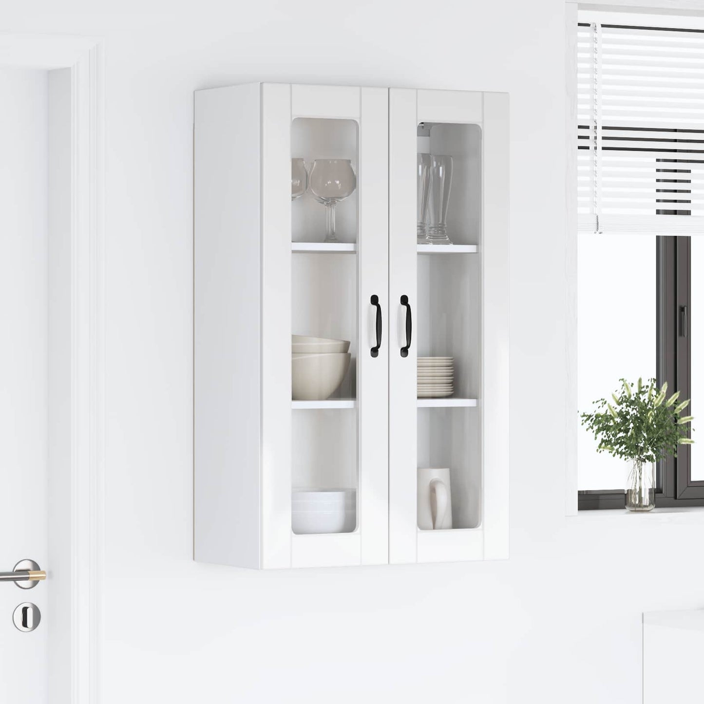 Wall Glass Cabinet PORTO High Gloss White 60 x 31 x 100 cm