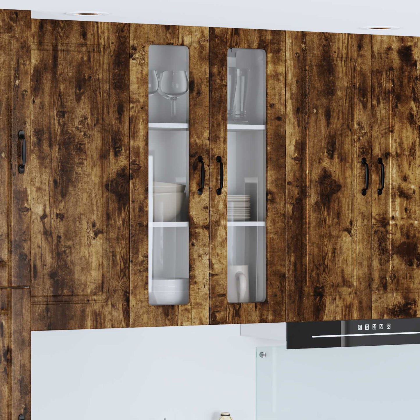 Wall Glass Cabinet PORTO Smoked Oak 60 x 31 x 100 cm