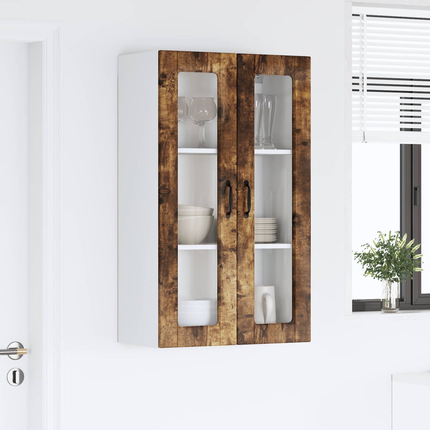 Wall Glass Cabinet PORTO Smoked Oak 60 x 31 x 100 cm