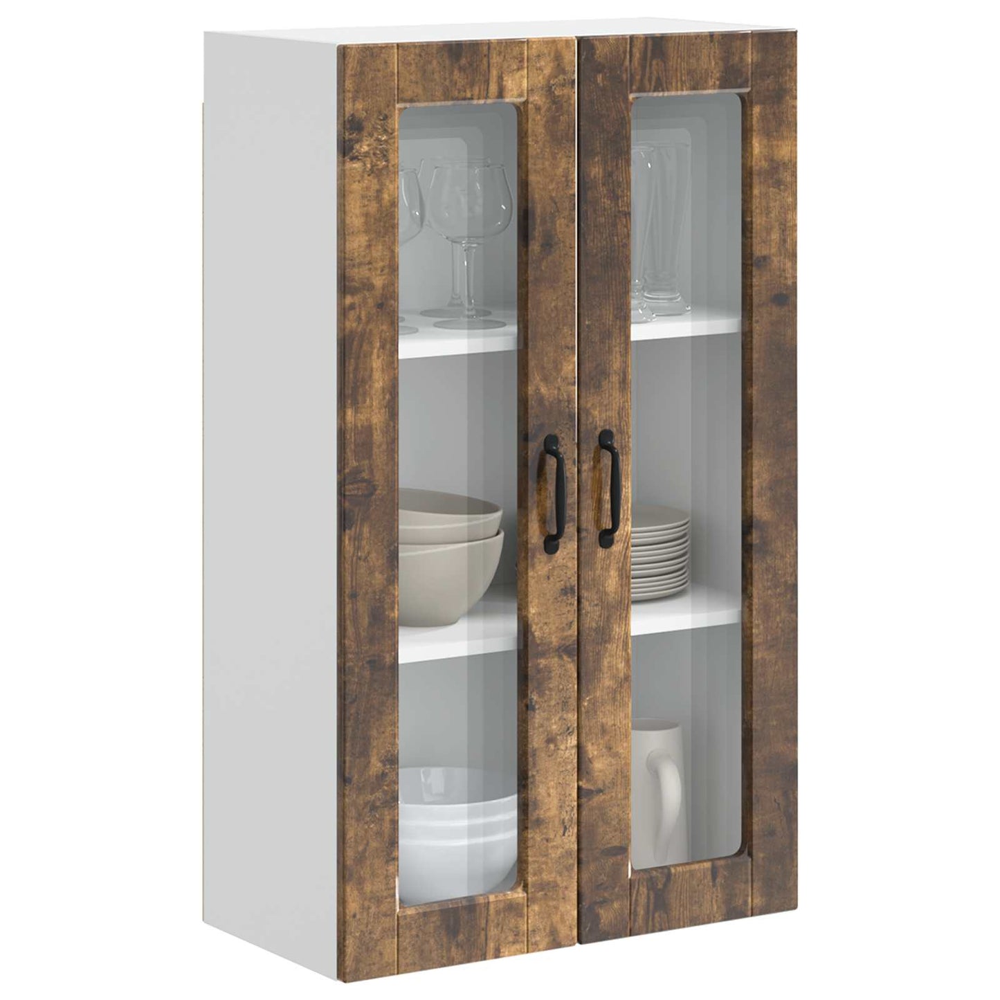 Wall Glass Cabinet PORTO Smoked Oak 60 x 31 x 100 cm
