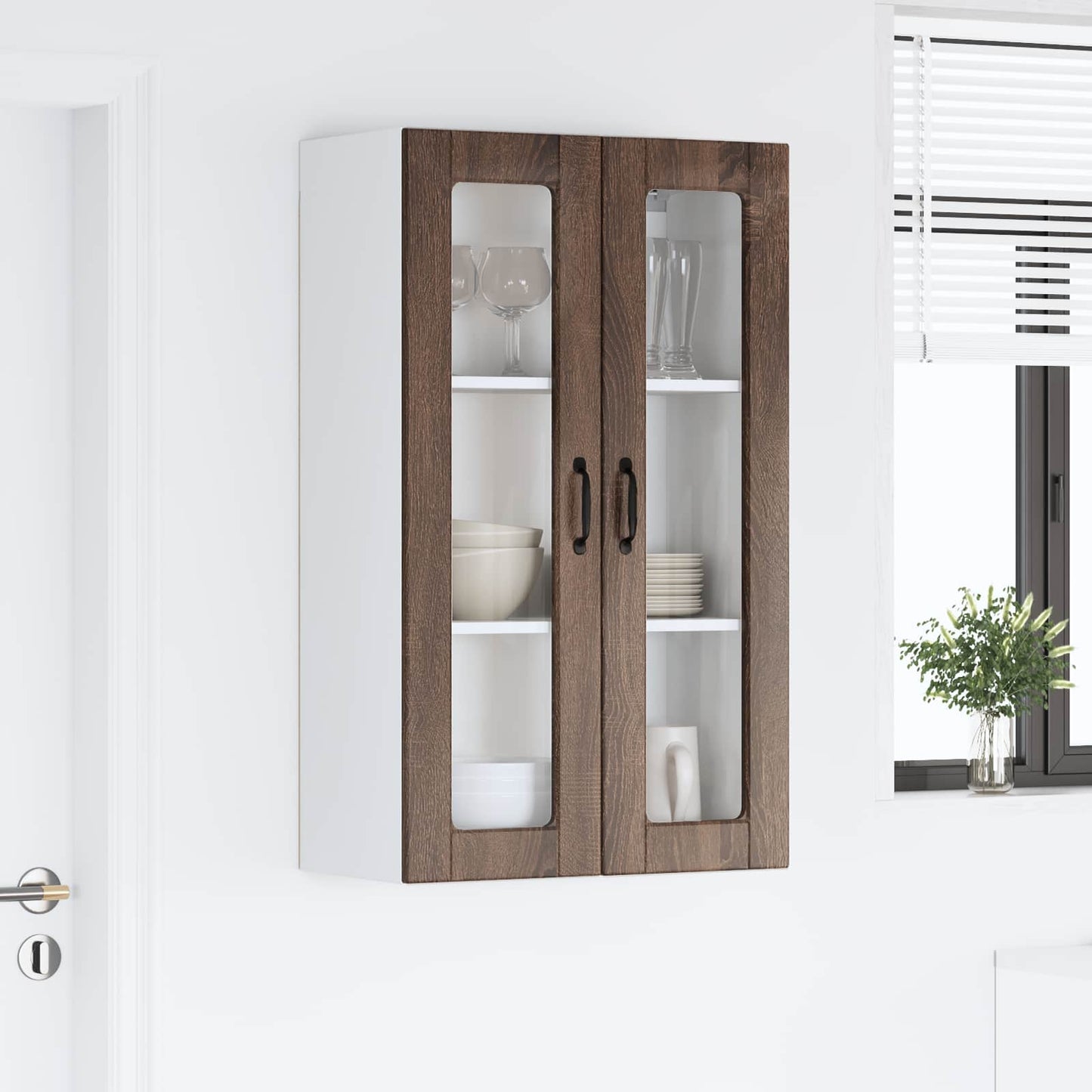 Wall Glass Cabinet PORTO Brown Oak 60 x 31 x 100 cm