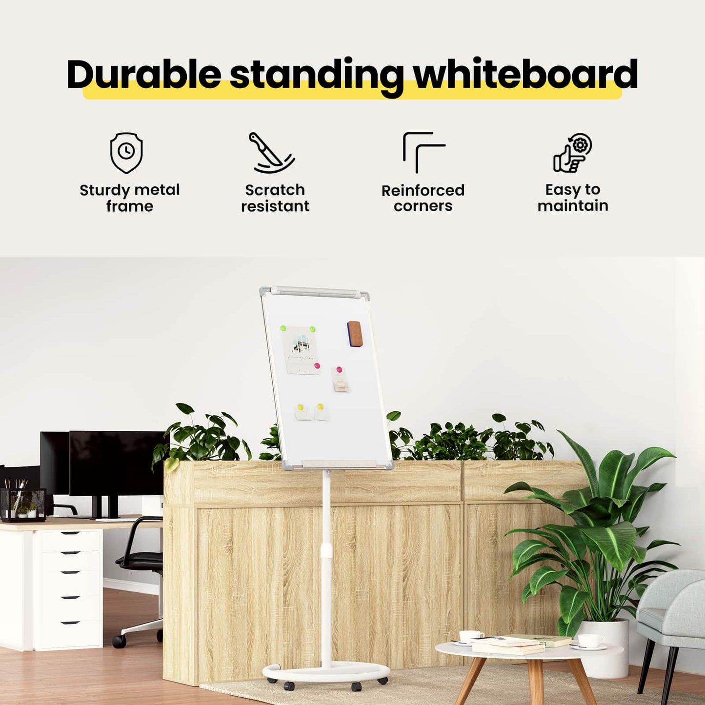 Magnetic Whiteboard Grey and White 62 x 62.5 x 197 cm EPS