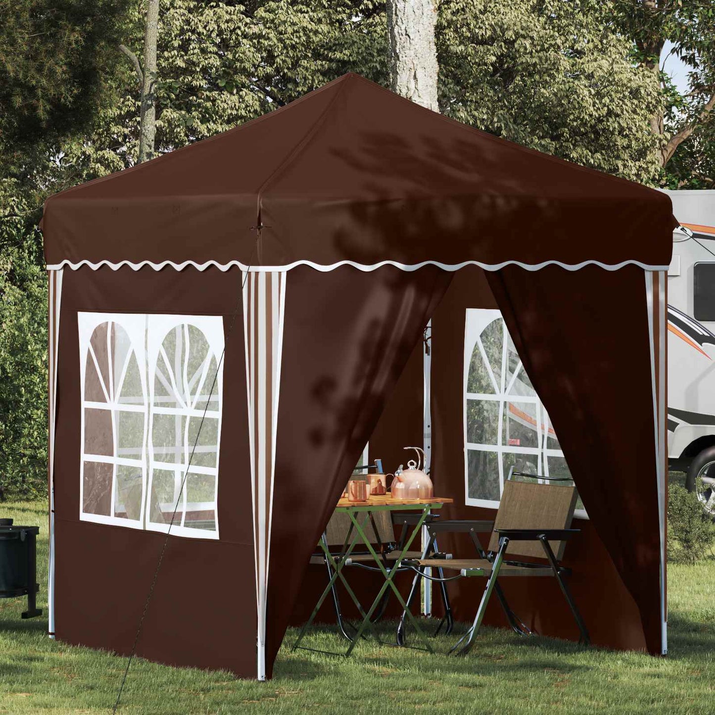 Pop-up Party Tent 195 x 195 x 245 cm Brown Oxford Fabric