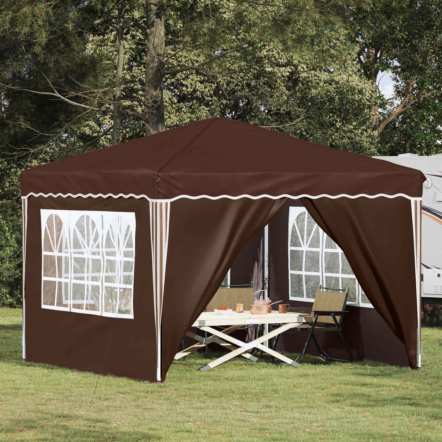 Pop-up Party Tent 288 x 288 x 245 cm Brown Oxford Fabric